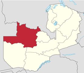 Map of Zambia showing the North-Western Province